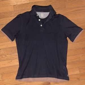 RARE ELEVENTY Sz M platinum collection 100% cotton navy blue & tan 3 button polo